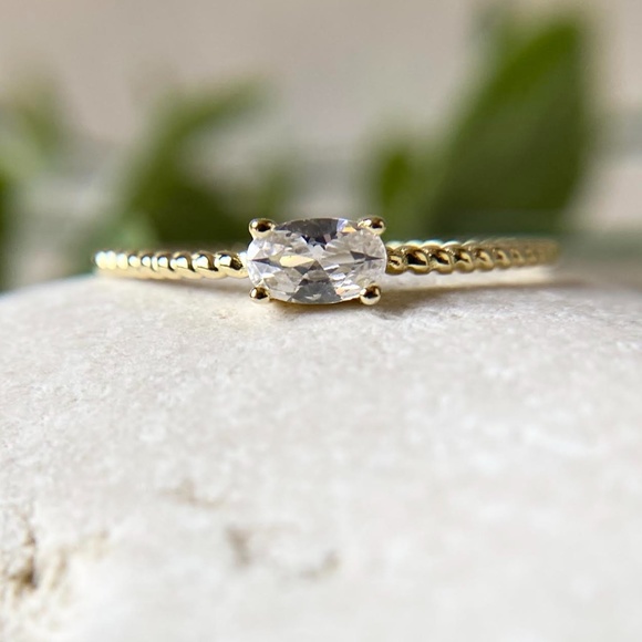 Dainty 14k Gold Plated CZ Ring Minimalist 925 Sterling Silver Stacking Ring - Picture 2 of 5